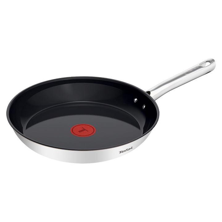 Tefal Duetto On tigaie 24 cm, acoperire ceramica antiaderenta Go Ceram, semnal termic, maner nituit, potrivit pentru toate tipurile de aragaz, rezistent, otel inoxidabil, G7660434