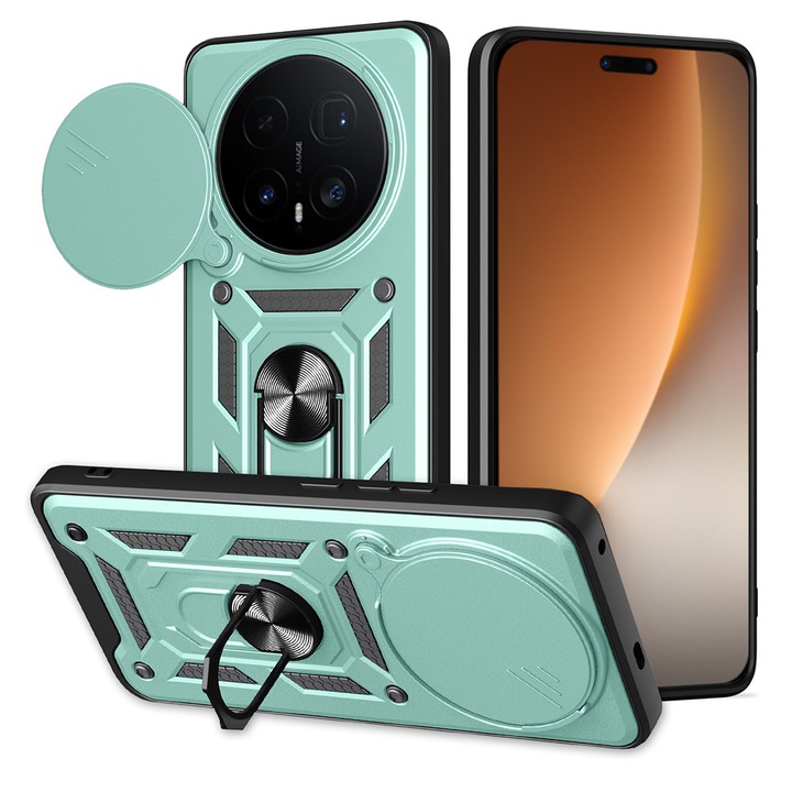 Husa pentru Honor Magic 8 Pro Ring Armor Kickstand Tough Rugged Cover cu protectie camera, verde