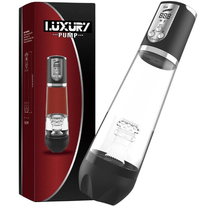 Автоматична помпа за пенис, B - серия, прозрачна, 33x8,3см, LCD дисплей, презареждаща се