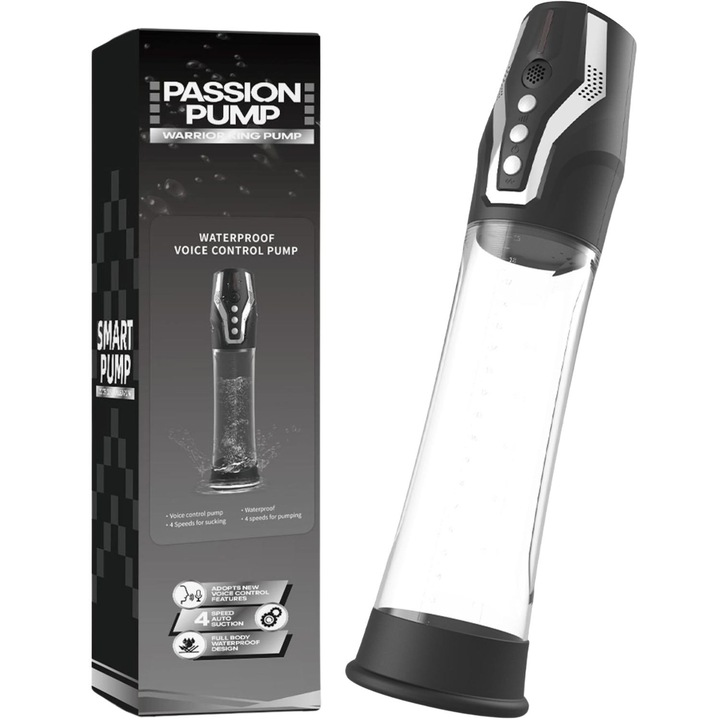 Автоматична помпа за пенис, B - Series, гласово управление, прозрачна, 31,8x7,9см, водоустойчива