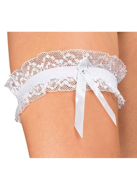 Jartiere din dantela, Roxana 6329, poliester, alb, One Size INTL