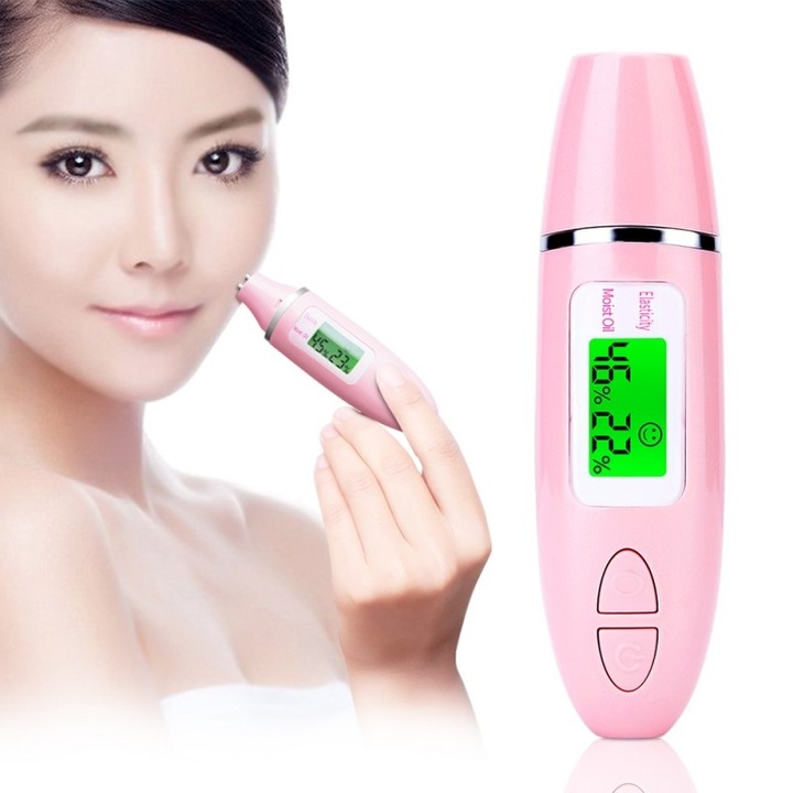 Analizor Piele A.I. 3-in-1 cu Ecran LCD Color, Masoara Hidratare-Ulei-Elasticitate, Detector Fluorescenta, Baterie 60mAh, Testare 5 Zone Faciale, 38g Portabil