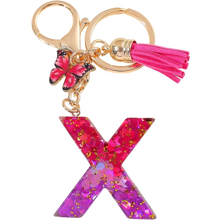 Betűkulcstartó - X / Rózsaszín / Pillangó
