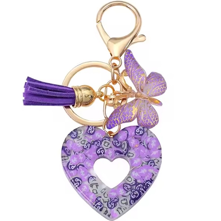 Szív kulcstartó - Lila