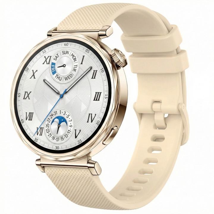 Szilikon szíj Huawei Watch GT4 41mm, GT 5 41mm, GT5 Pro 42mm, GT 6 41mm, Watch 5 42 mm, Xiaomi Watch S4 41mm, Realme Band 2, Garmin Forerunner 255S, Venu 2S 3S 4 41mm, Vivoactive 4S, 18 mm, Bézs
