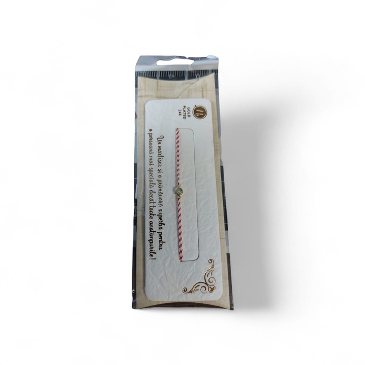 Bratara Martisor SHINY cu cerc auriu si piatra, rosu/alb