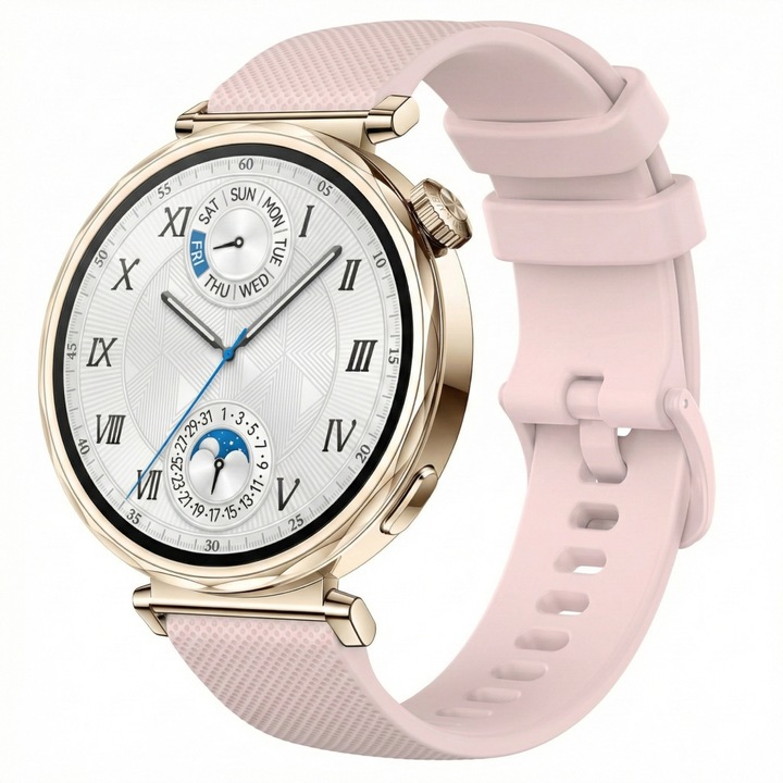 Szilikon szíj Huawei Watch GT4 41mm, GT 5 41mm, GT5 Pro 42mm, GT 6 41mm, Watch 5 42 mm, Xiaomi Watch S4 41mm, Realme Band 2, Garmin Forerunner 255S, Venu 2S 3S 4 41mm, Vivoactive 4S, 18 mm, Rózsaszín