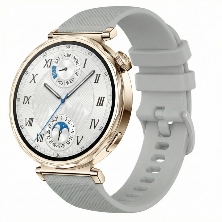 Szilikon szíj Huawei Watch GT4 41mm, GT 5 41mm, GT5 Pro 42mm, GT 6 41mm, Watch 5 42 mm, Xiaomi Watch S4 41mm, Realme Band 2, Garmin Forerunner 255S, Venu 2S 3S 4 41mm, Vivoactive 4S, 18 mm, Szürke