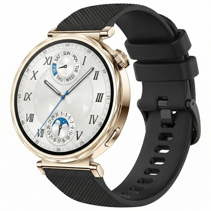 Szilikon szíj Huawei Watch GT4 41mm, GT 5 41mm, GT5 Pro 42mm, GT 6 41mm, Watch 5 42 mm, Xiaomi Watch S4 41mm, Realme Band 2, Garmin Forerunner 255S, Venu 2S 3S 4 41mm, Vivoactive 4S, 18 mm, Fekete