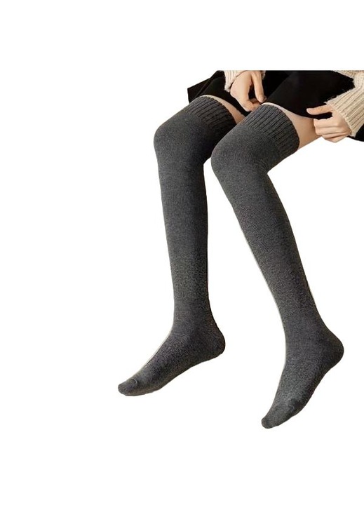 Sosete lungi peste genunchi, Vivva, design elastic, moale si respirabil, GRI, marime unica, 70cm