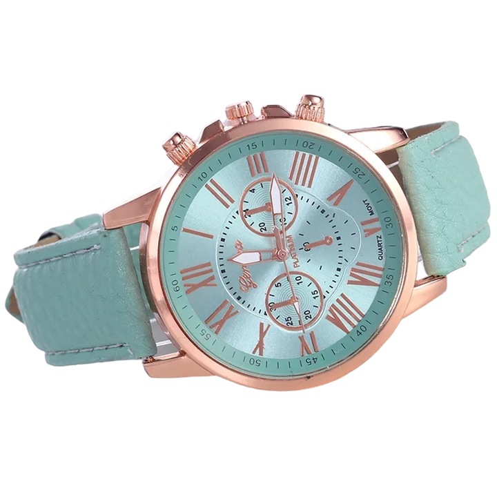 Ceas dama IZMAEL AD-33538, piele ecologica, verde/rose gold