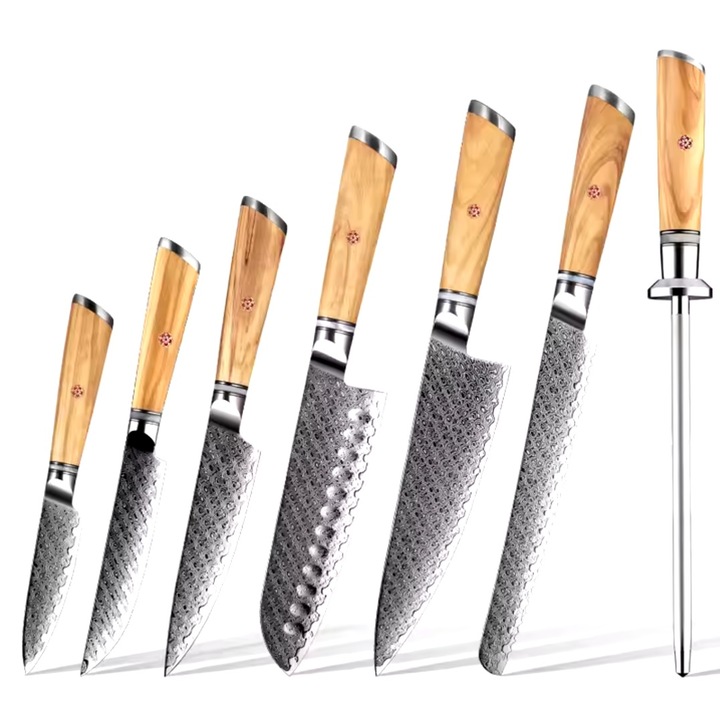 Комплект кухненски ножове от дамаска стомана - HI-35061 - 7 бр / Кафяв