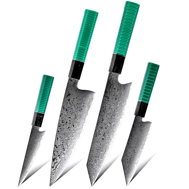 Set de cutite de bucatarie din otel damasc RA-35103 - Verde / 4 buc