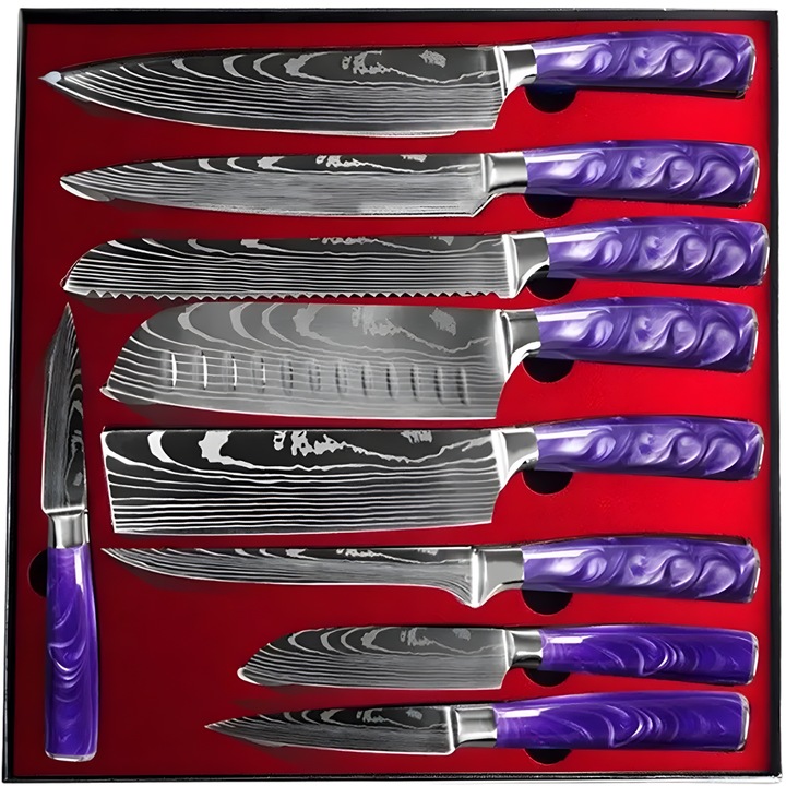 Set de cutite de bucatarie BL-39184 - 9 buc / Violet