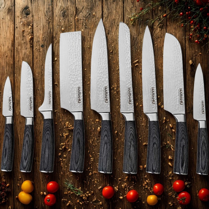 Set de Cutite de Bucatarie HK-39202 - 9 buc / Gri