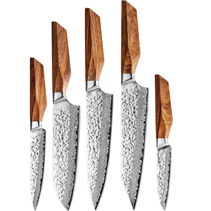 Комплект кухненски ножове от дамаска стомана AW-39266 – кафяв