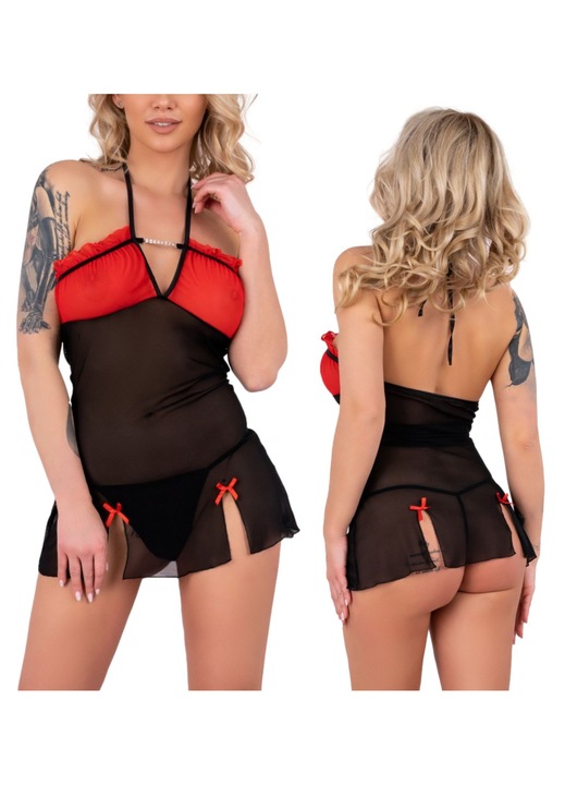 Tricou sexy, LivCo Corsetti Fashion, poliamida/elastan, negru/rosu