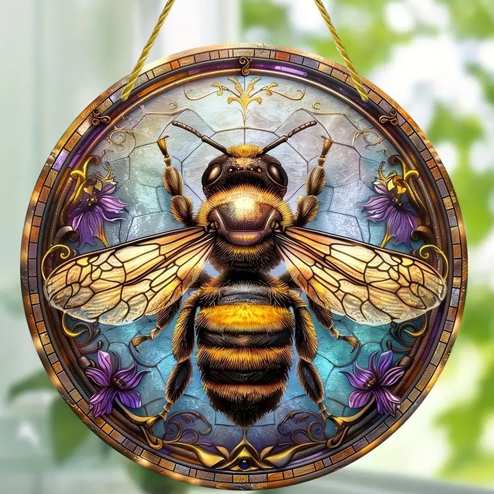 Decoratiune suspendata IZMAEL Albina/Tip2, Acril, Galben/Maro, 15cm x 15cm