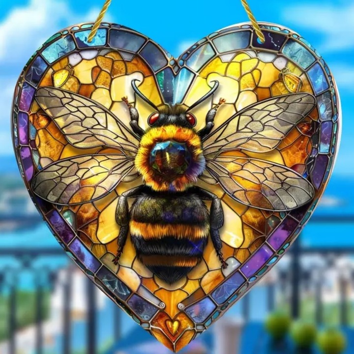 Decoratiune suspendata IZMAEL, Albina, Acril, Galben/Maro, 20x20cm