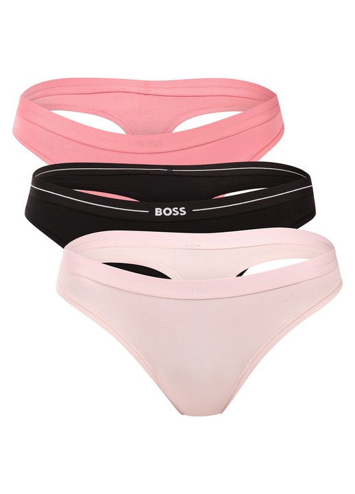 Chiloti dama, BOSS, 3 bucati, roz/negru, bumbac