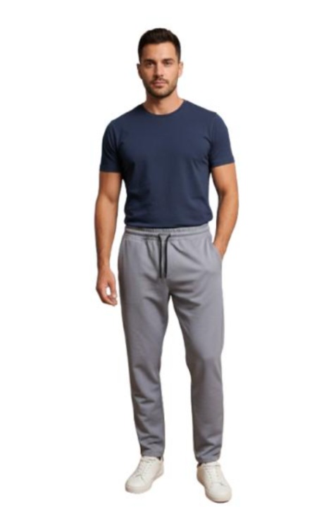 Pantaloni smart casual barbati, cu snur decorativ, bleu, Blue sapphire