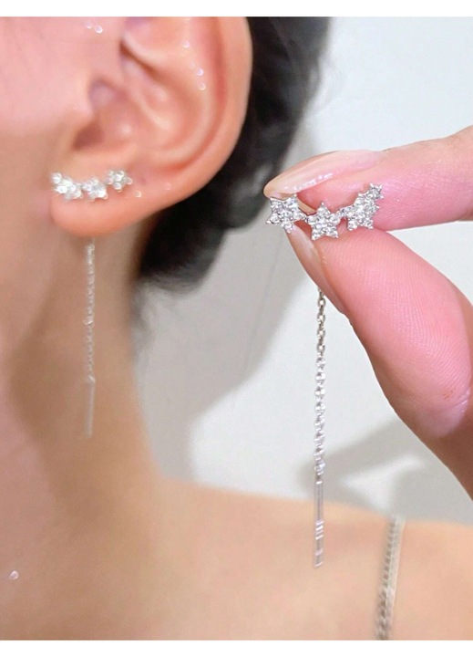 Cercei Argintii cu Ciucuri si Strasuri - 304425