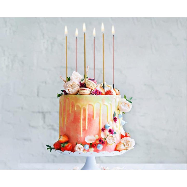 Set 6 Lumanari Metalice Roz-Aur B&C 17cm pentru petreceri