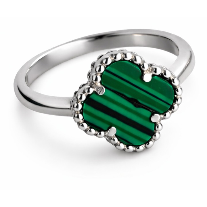 Inel Trifoi Verde Malachit, marimea 8.5