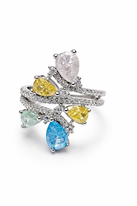 Inel Argint "Rainbow Drops"- multicolor, marimea 6.5