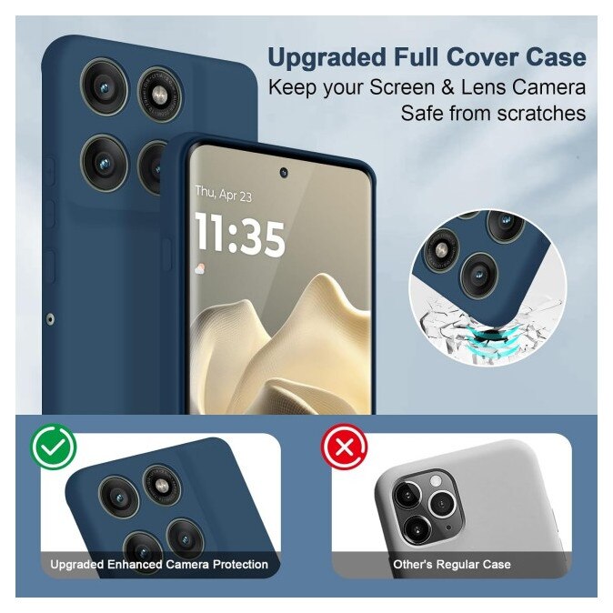 Husa Upzz® No Logo Compatibila Cu Motorola Edge 60 PRO, Protectie La Camere, Alcantara La Interior, Albastru Navy