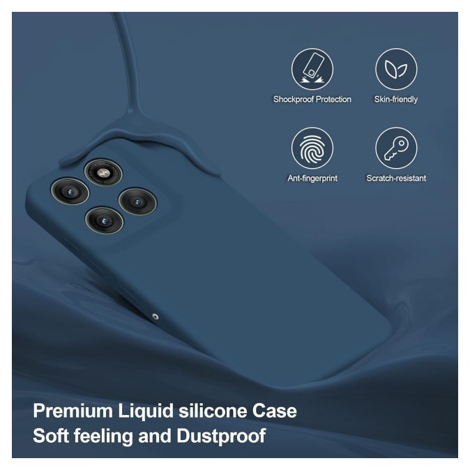 Husa Upzz® No Logo Compatibila Cu Motorola Edge 60 PRO, Protectie La Camere, Alcantara La Interior, Albastru Navy