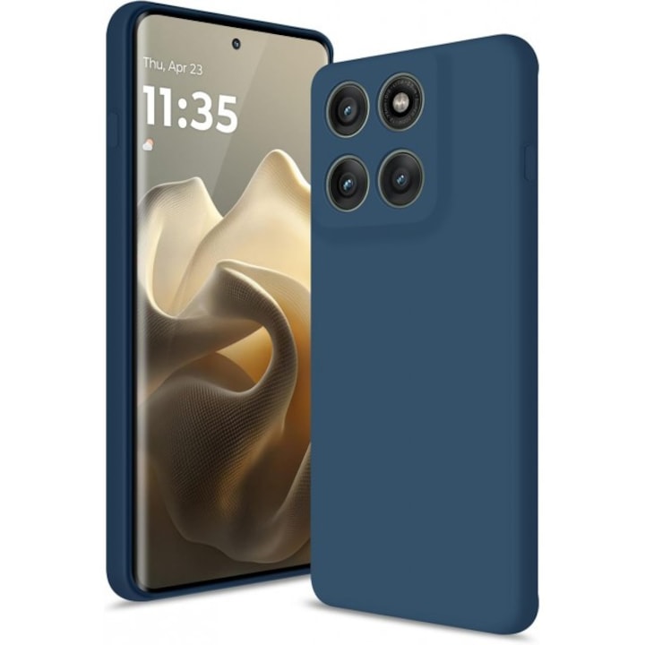 Husa Upzz® No Logo Compatibila Cu Motorola Edge 60 PRO, Protectie La Camere, Alcantara La Interior, Albastru Navy