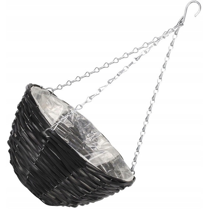 Ghiveci decorativ, Tin Tours, din rachita, negru, 28x28x15/50 cm