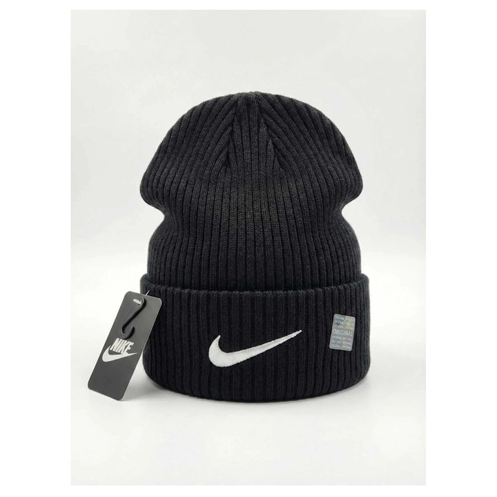 Caciula striata din amestec de lana, Unisex, One Size, Negru