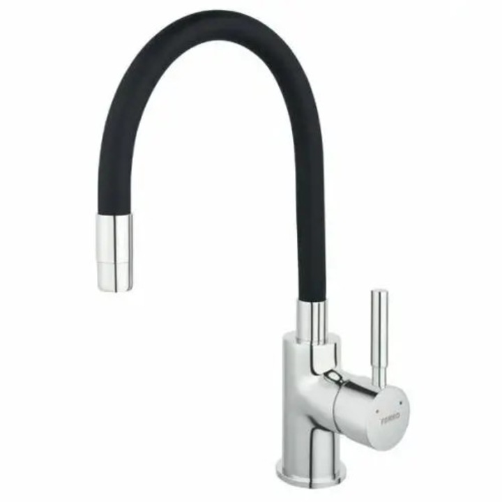 Robinet de bucătărie EVOSANITARY monocomandă, pipă flexibilă, finisaj lucios, negru, 490mm