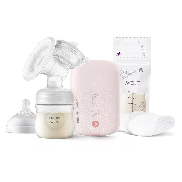 Електрическа помпа за кърма Philips Avent SCF395/31, 8 нива на стимулация и 16 нива на изцеждане, със 100 еднократни подплънки, бяла