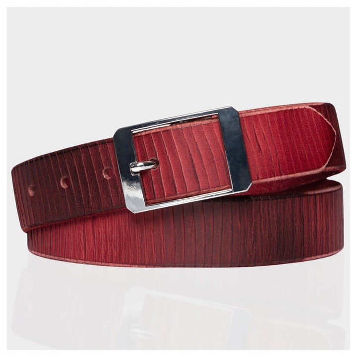 Férfi öv, Mustang, 100% természetes bőr, fém csat, piros, 95 cm