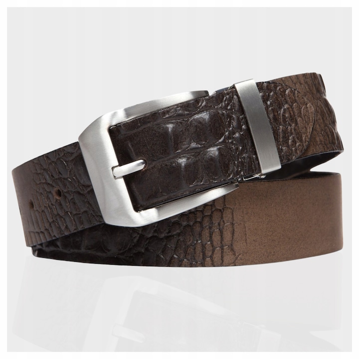 Férfi öv, Mustang, 100% valódi bőr, fém csat, 95cm, barna