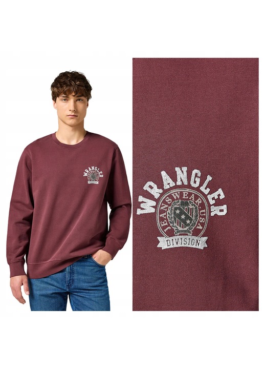 Hanorac Barbati, Wrangler, Crewneck Regular Fit, Decolteu Rotund, Fara Buzunare, Maneci Lungi, Bumbac, Fara Inchidere, Rosu