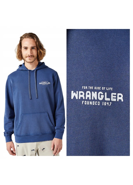 Мъжки суичър, Wrangler, Regular Fit, с качулка, 1 джоб, дълги ръкави, памук, без закопчаване, син, Син