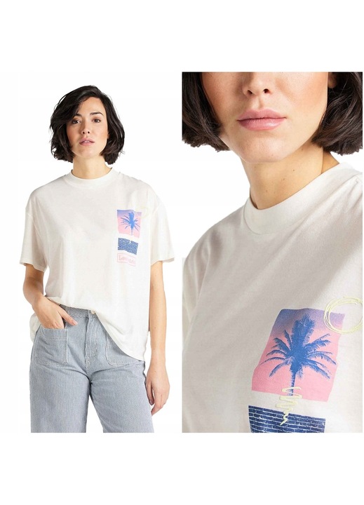 Tricou Dama, Lee, Oversized Tee, Regular Fit, Maneci Scurti, Design Clasic, Cu Grafica, Bumbac, Marime S, Alb