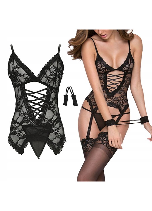 Női Fehérnemű Szett, SNM, Női Csipke Fehérnemű, Érzéki Hálóruha Szett, Elegáns Design, Kényelmes és Alakformáló, Állítható Pántok, Hátul Záródó, Többszínű