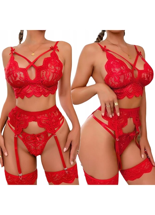 Női Fehérnemű Szett Melltartó, Bugyi, Öv, Harisnyakötő, Snm, Puha Csipkéből Készült, Állítható Pántok és Puha Kosarak, A Melltartó és Az Öv Hátul Záródik, A Bugyi Mindkét Oldalán Két Pánttal Rendelkezik, Többszínű, 5 Darabos