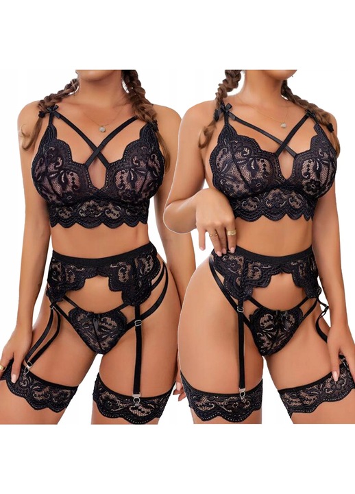 Set Lenjerie Feminina Sutien, Chiloti, Brau Pentru Ciorapi, Snm, Fabricat Din Dantela Moale, Bretele Reglabile Si Cupe Moi, Disponibil In 2 Culori, Marimea S/M Ideal Pentru Persoanele Care Poarta Marimea 36/38, Multicolor, 5 Piese