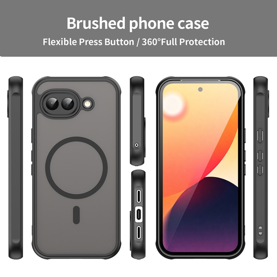 Husa pentru Google Pixel 10a, SKYDDAR INNOVATION, HaloFrost MagSafe II, Antisoc, set cu sticker, Negru