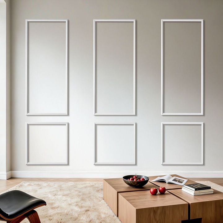 Dekoratív falprofil, Lambéria panel készlet, Könnyű festhető polisztirol, Vízálló, Könnyű szerelés, 3 db-os készlet, Méretek 61x137 cm + 61x61 cm, Fehér