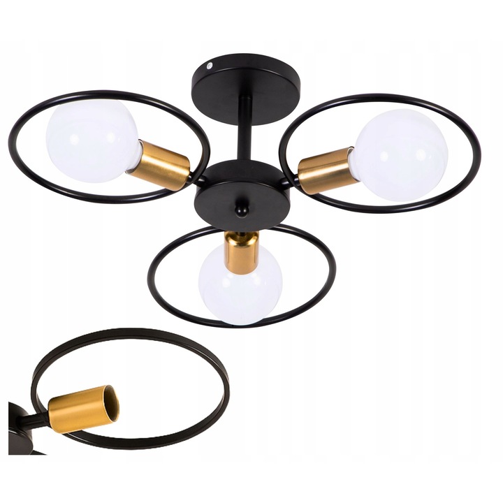 Lampa De Tavan, Ledhoff, Soclu (Tip Bec): E27, Numar De Puncte De Lumina: 3, Alimentare: Ac230V, Putere Ma xima A Becului: Ma x 35W, Latime Lampa: 49 cm x Diametru Plafoniera: 12 cm, Negru, Auriu