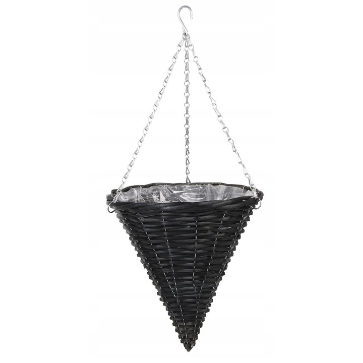 Ghiveci decorativ, din rachita, Tin Tours, negru, 28x28x32/68 cm, pentru flori, cu folie protectoare