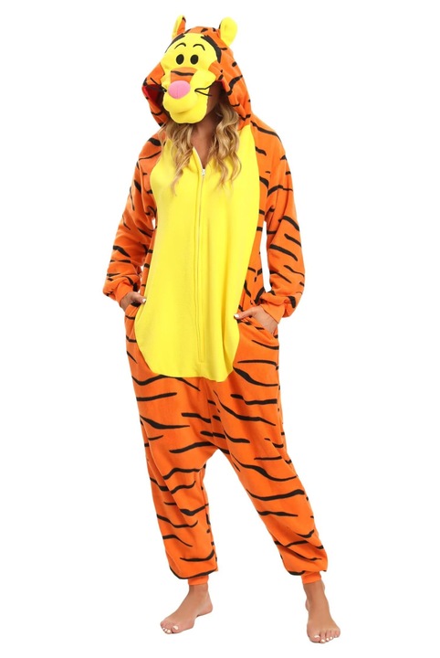 Pijama tip onesie pentru adulti, marimea S, model Winnie the Pooh, material fleece si poliester, culoare Multicolor