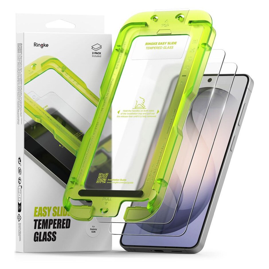 Set 2 folii sticla securizata Ringke Easy Slide, Kit montare inclus, compatibile cu Samsung Galaxy S26, Transparent